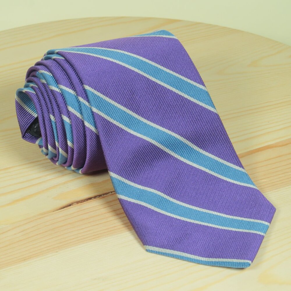Brooks Brothers Repp Stripe Tie Mens Purple Blue Silk Woven Twill